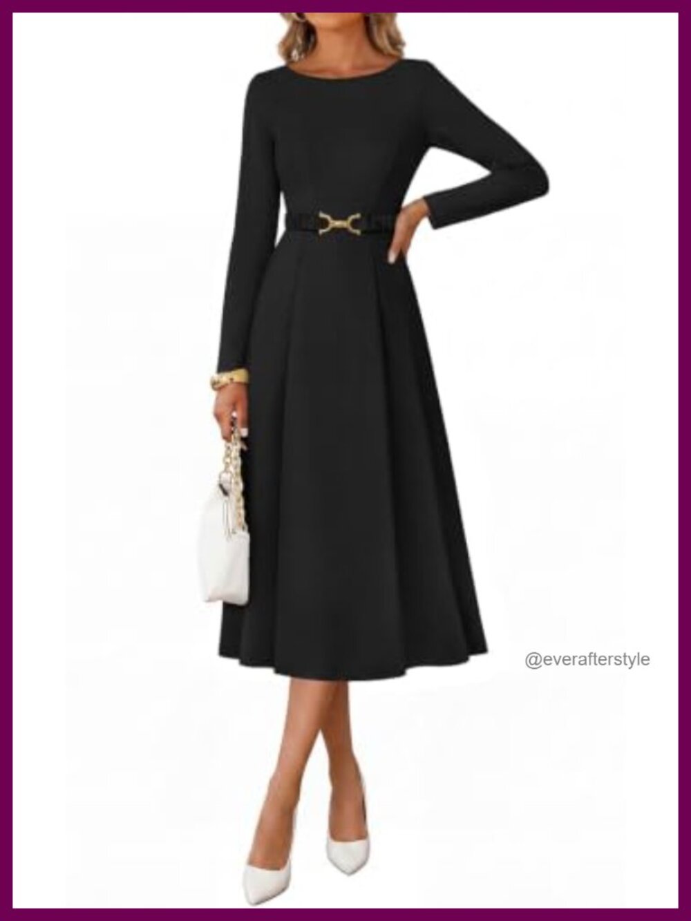 Women's Long Sleeve Semi Formal Midi Dress with Pockets Tie Waist